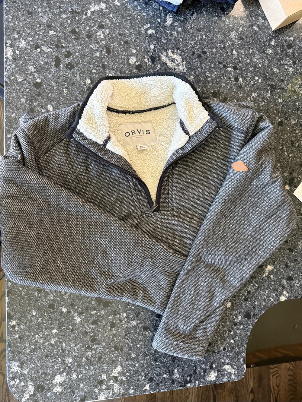 Orvis Men's Gray Zip-Neck Sherpa-Lined Sweater